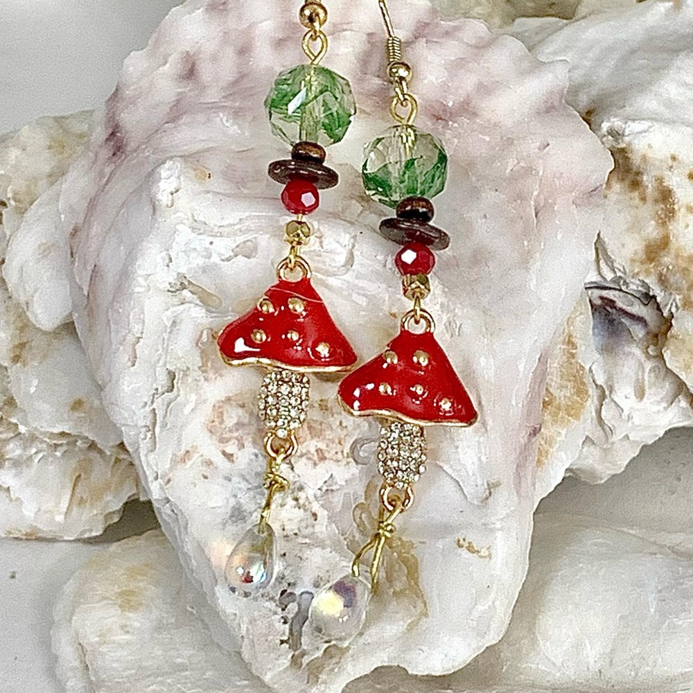 Woodland Fairy Tears & Mushroom Earrings